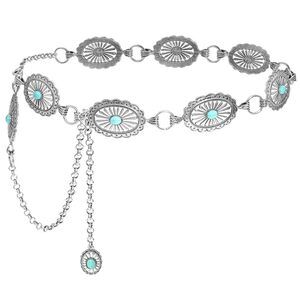 4672 Women Western Belt Concho Chain Belts Bobo Turquoise Waist Cowgirl